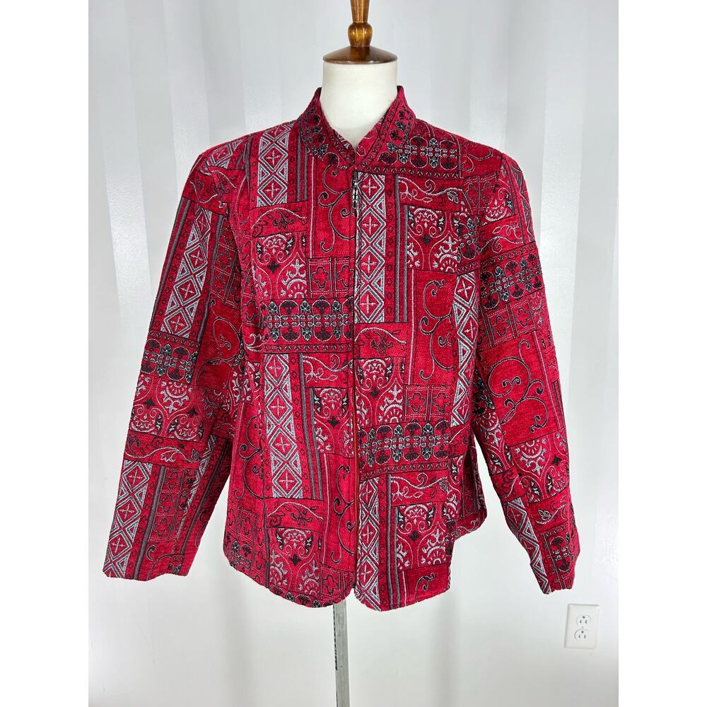MOLLY & MAXX Women’s Multicolor Full Zip Brocade Jacket Sz 1X